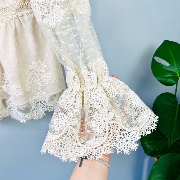NEW | Anthropologie Champagne & Strawberry Ivory Lace Blouse - Picture 4 of 13
